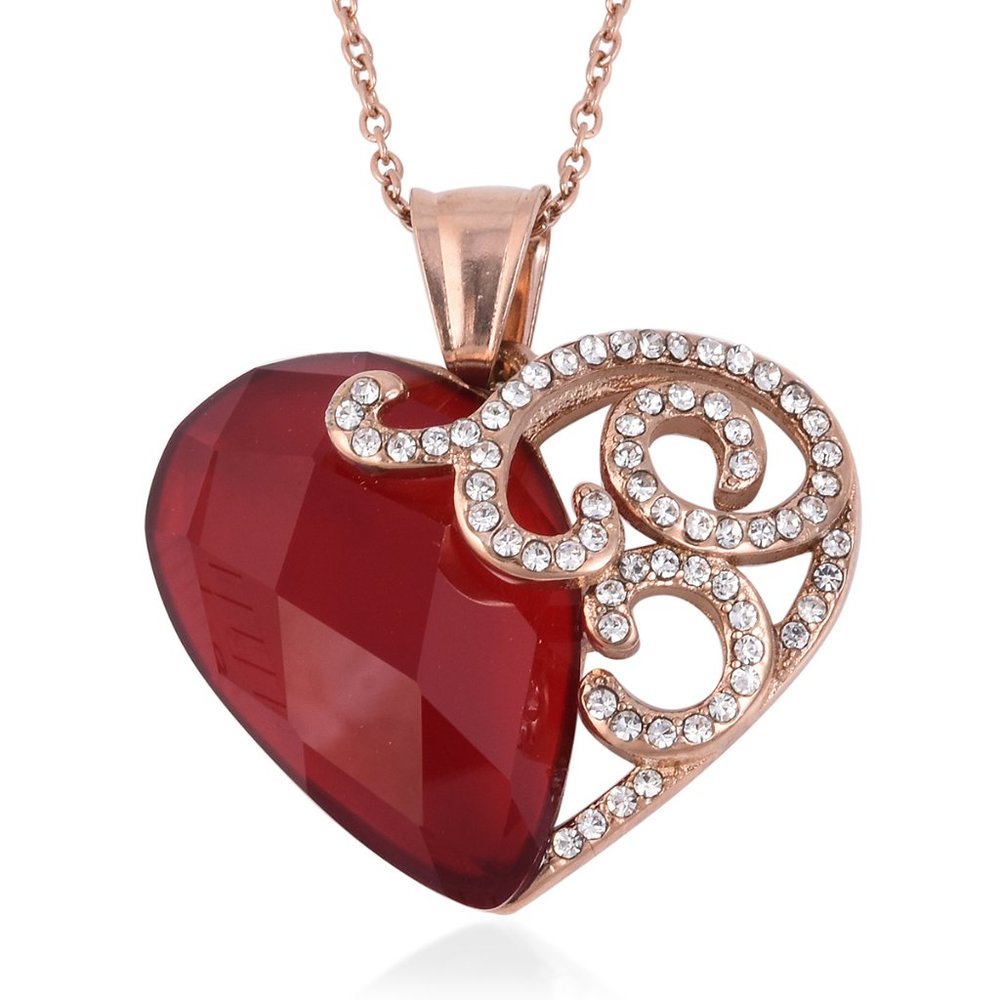 Red Glass, Austrian Crystal Heart Pendant